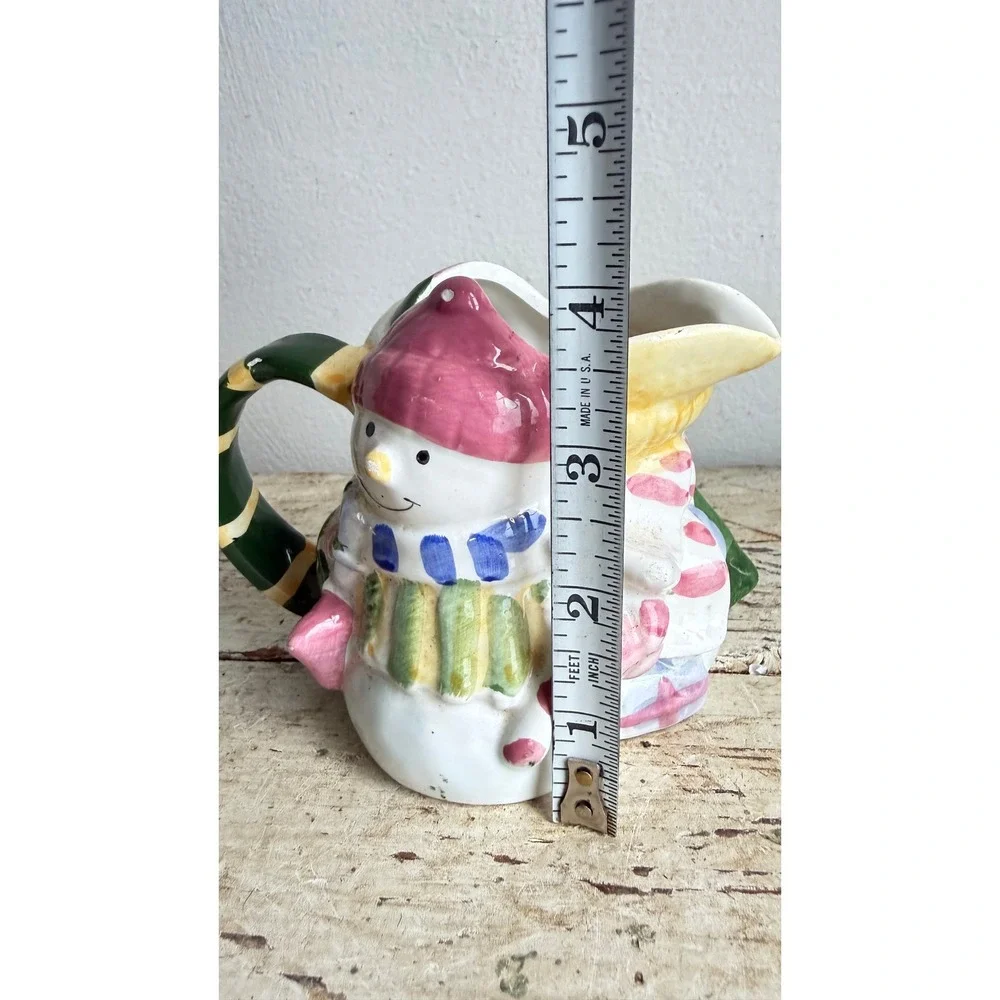 Vintage Snowman Ceramic Pitcher Christmas Holiday Creamer Hand Painted 4.25 CSGB